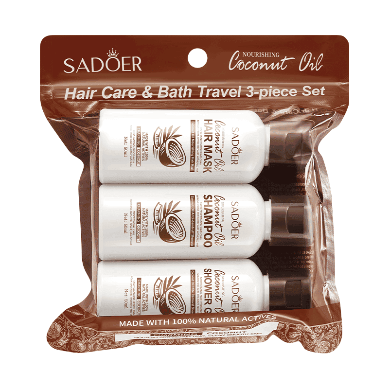 Coconut Oil Travel Set – Shampoo + Shower Gel + Hair Mask (3×50ml)